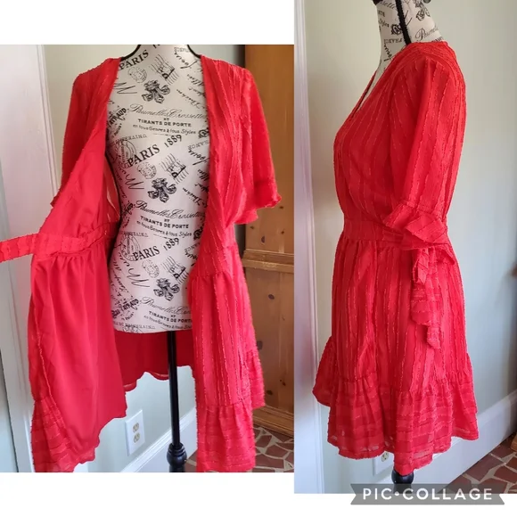 Hello Molly Waiting To Find You Red Mini Wrap Dress NWT - Picture 3 of 10